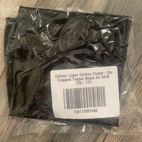 NWT COLLEEN LOPEZ CHIFFON FLUTTER SLEEVE CROPPED TOPPER BLACK XS - Picture 9 of 11